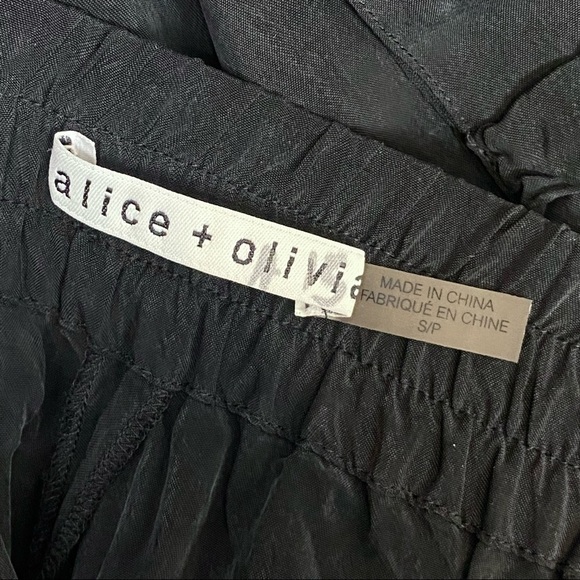 Alice + Olivia | ‘Dede’ Black Smocked Waistband Slinky Twill Cargo Jogger Pants - Picture 10 of 12